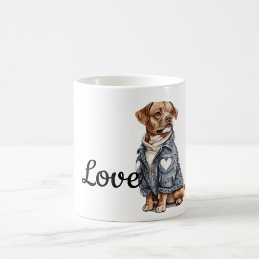 ブルーデニムジャケットの犬 コーヒーマグカップ (中央)