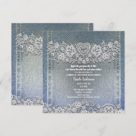 ブルーデニムジャン&ホワイトハートレースブライダルシャワー 招待状