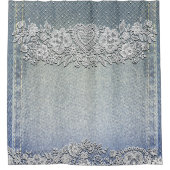 ブルーデニムジャン&ホワイトハートレース シャワーカーテン (正面)