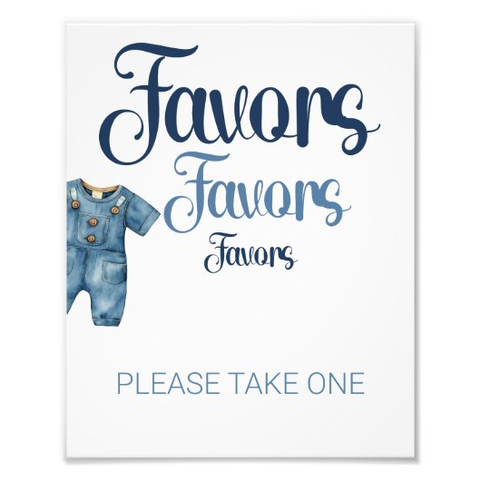 ブルーデニムジーンズ男の子の赤ちゃんシャワー好意のサイン フォトプリント (正面)