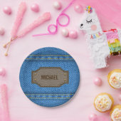 ブルーデニムジーンズ(革の名称ラベル付き) ペーパープレート (パーティー)