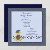 ブルーデニムスターズ男の赤ちゃんシャワー 招待状 (正面/裏面)