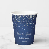 ブルーデニムダイアモンズパールズカップルのウェディングシャワー 紙コップ (正面)