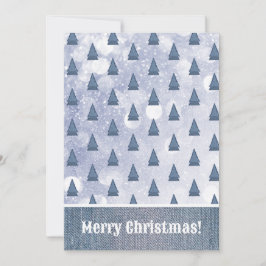 ブルーデニムツリーウィンターシーンパッチワーク シーズンカード