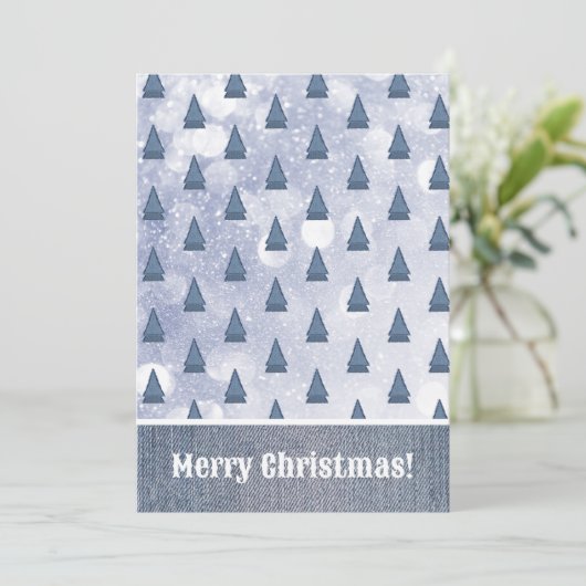 ブルーデニムツリーウィンターシーンパッチワーク シーズンカード (スタンド正面)