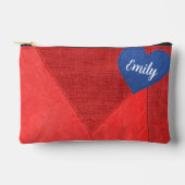 ブルーデニムハートオン赤 アクセサリーポーチ (正面)