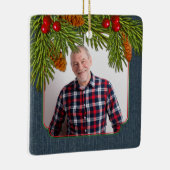 ブルーデニムパイン大枝メモリアル写真クリスマス セラミックオーナメント (右)