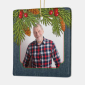 ブルーデニムパイン大枝メモリアル写真クリスマス セラミックオーナメント (左)