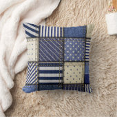 ブルーデニムパッチワーク クッション (ブランケット)