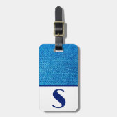 ブルーデニムファブリック、カラーブロックラゲージタグ ラゲッジタグ (正面縦)