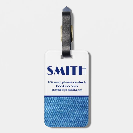 ブルーデニムファブリック、カラーブロックラゲージタグ ラゲッジタグ (裏面縦)