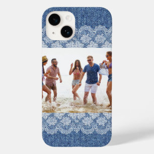 ブルーデニムホワイトレース写真友達家族 Case-Mate iPhone 14ケース