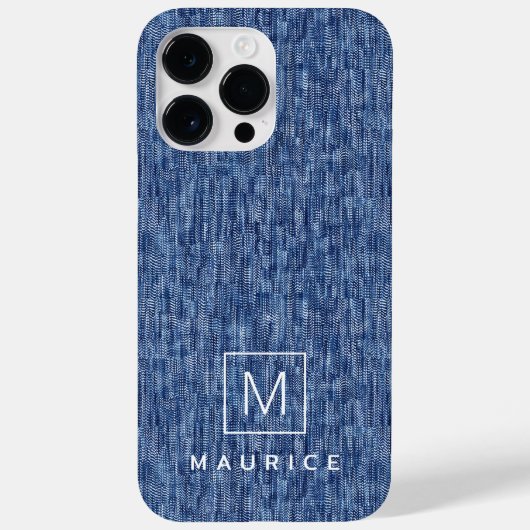 ブルーデニムモノグラムイニシャル名前をカスタムする Case-Mate iPhoneケース (裏面)
