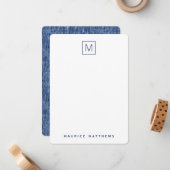 ブルーデニムモノグラムイニシャル名flat ノートカード (正面/裏面インサイチュ)