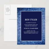 ブルーデニムルッ遠くにクが大学カードへ インビテーションポストカード (正面/裏面)