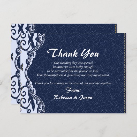 ブルーデニムレースの国のウェディング感謝していユー ポストカード (正面/裏面)