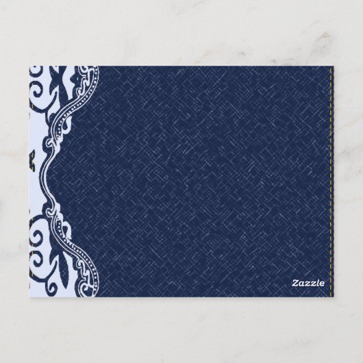 ブルーデニムレースの国のウェディング感謝していユー ポストカード (裏面)