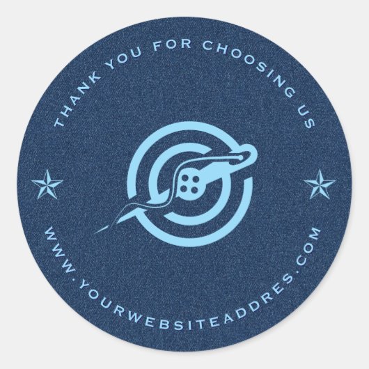 ブルーデニム生地テクスチャカスタムタイポグラフィ。 ラウンドシール (正面)