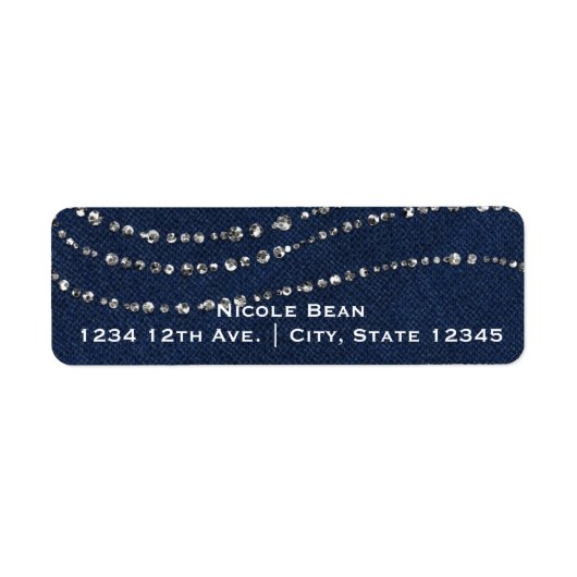ブルーデニム&ダイアモンズスパークルきらきら光るバースデーパーティー ラベル (正面)