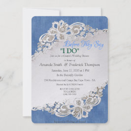 ブルーデニム、レースとアイボリーパール 招待状