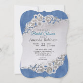 ブルーデニム、レース – アイボリーパールズ 招待状 (正面)