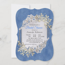 ブルーデニム、レース – アイボリーパールズ 招待状