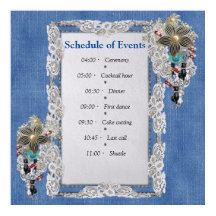 ブルーデニム、レース、コスチュームジュエリー