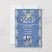 ブルーデニム、レース、コスチュームジュエリー&子猫 出欠カード (正面)