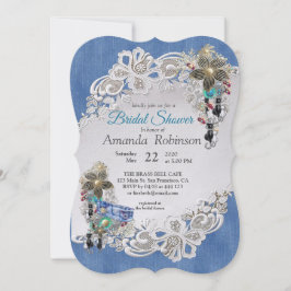 ブルーデニム、レース – コスチュームジュエリー 招待状