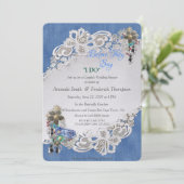 ブルーデニム、レース、コスチュームジュエリー 招待状 (スタンド正面)