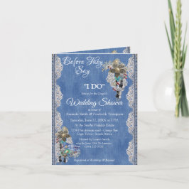 ブルーデニム，花のレースとコスチュームジュエリー 招待状