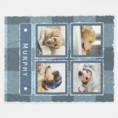 ブルーデニ素朴ムバッファロープレイド4フォトドッグラージ フリースブランケット (正面(横))