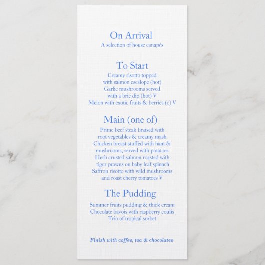 ブルーデルフィニウム結婚アートのディナーメニュー メニュー (裏面)