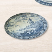 ブルーデルフトウィンドミルオランダプレート ラウンドペーパーコースター (アングル)