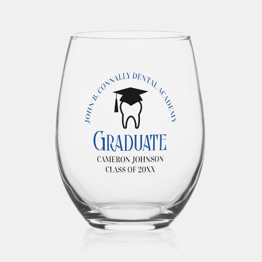 ブルーデンタルカスタムスクール歯医者の卒業 ステムなしワイングラス (正面)