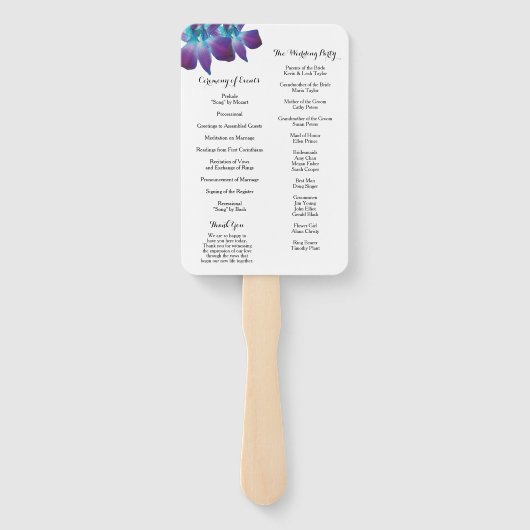 ブルーデンドロビウムオーキッド結婚式 プログラムファン ハンドファン (裏面)