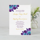 ブルーデンドロビウムオーキッド金ゴールド結婚式招待状 箔招待状 (立ち正面)