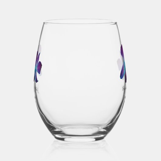 ブルーデンドロビウム蘭の後に幸せ結婚に ステムなしワイングラス (左)