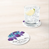 ブルーデンドロビウム蘭の後に幸せ結婚に ラウンドペーパーコースター (インサイチュ)