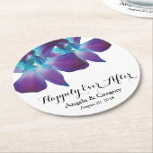 ブルーデンドロビウム蘭の後に幸せ結婚に ラウンドペーパーコースター (アングル)