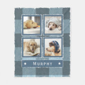 ブルーデ素朴ニムバッファロープレイド4フォトドッグ フリースブランケット (正面)