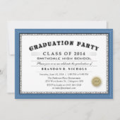 ブルーデ縁どィプロマスタイルグラッドパーティの招待状 招待状 (正面)