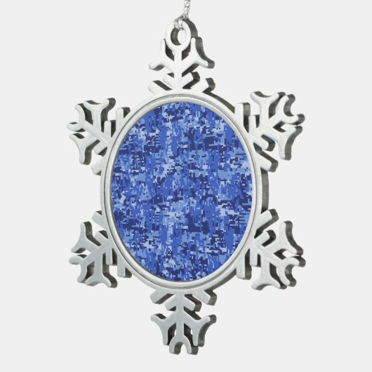 ブルーデ鮮やかジタル迷彩柄のカモフラージュテクスチャ スノーフレークピューターオーナメント (右)