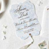 ブルートイルウェディング日付を保存ヴィンテージ 箔招待状