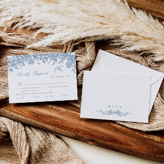 ブルートイルウェディングRSVPカードと食事の選択肢 出欠カード