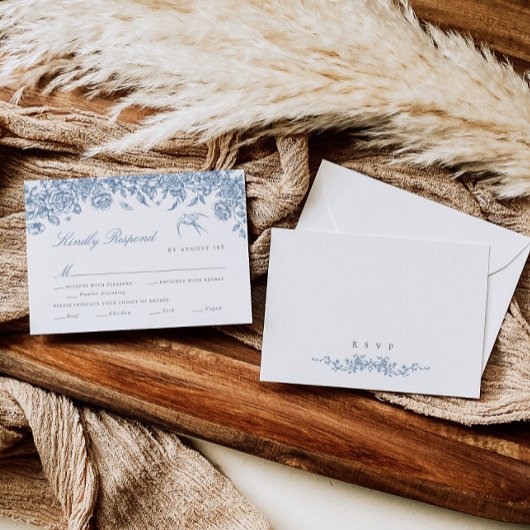 ブルートイルウェディングRSVPカードと食事の選択肢 出欠カード