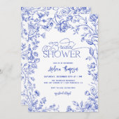 ブルートイルエレガントスモダンクリプトブライダルシャワー 招待状 (正面/裏面)