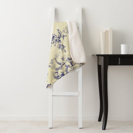 ブルートイルフランスのカントリーCherubパターン シェルパブランケット (インサイチュ)