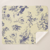 ブルートイルフランスのカントリーCherubパターン シェルパブランケット (正面(横))