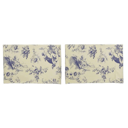 ブルートイルフランスのカントリーCherubパターン 枕カバー (フロントセット)